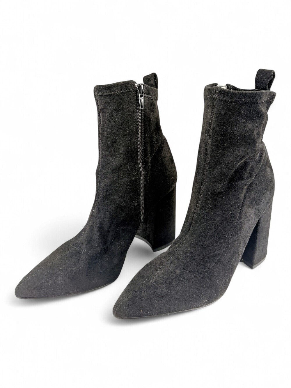 Steve Madden Black Suede Pointed Toe Block Heel Ankle Boots Sz 7.5